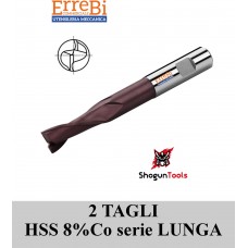 fresa 2 tagli SERIE LUNGA HSS 8%Co + Riv TialN  toll. e8