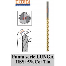 punte elicoidali HSS+5%Co+Tin serie LUNGA DIN 340